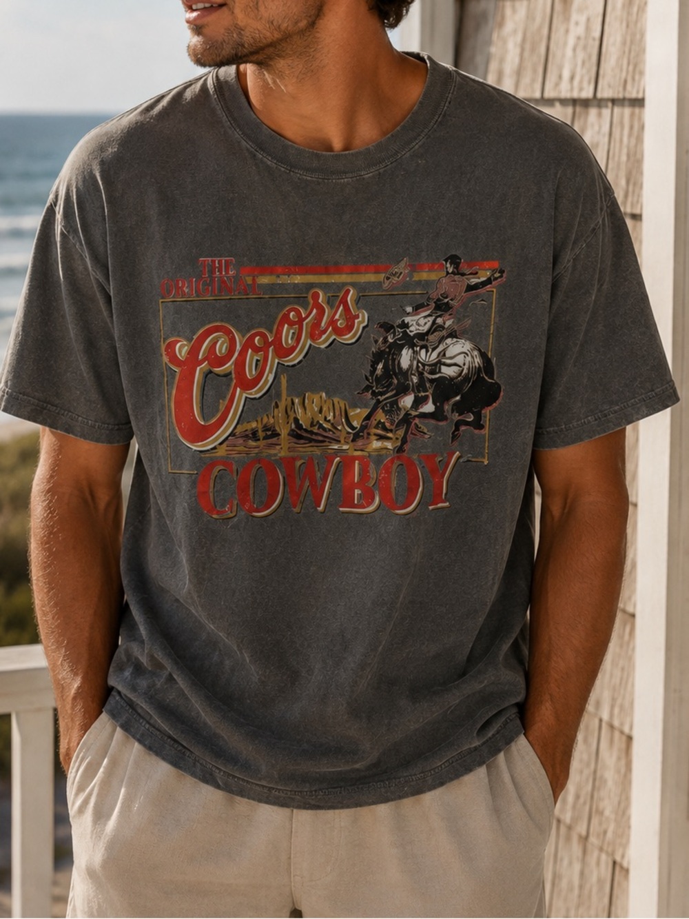 Comfort Colors Black Coors Cowboy Graphic Tee Bucking Bronco Western Wear